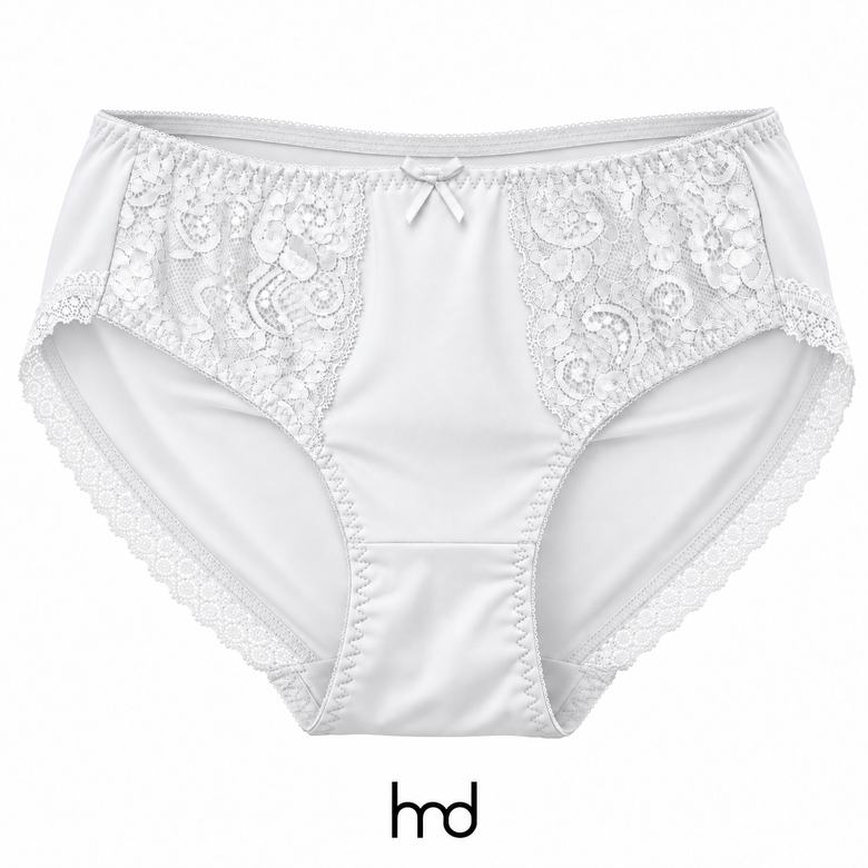 Quần lót nữ ren hai bên cạp cao màu trắng, chính diện